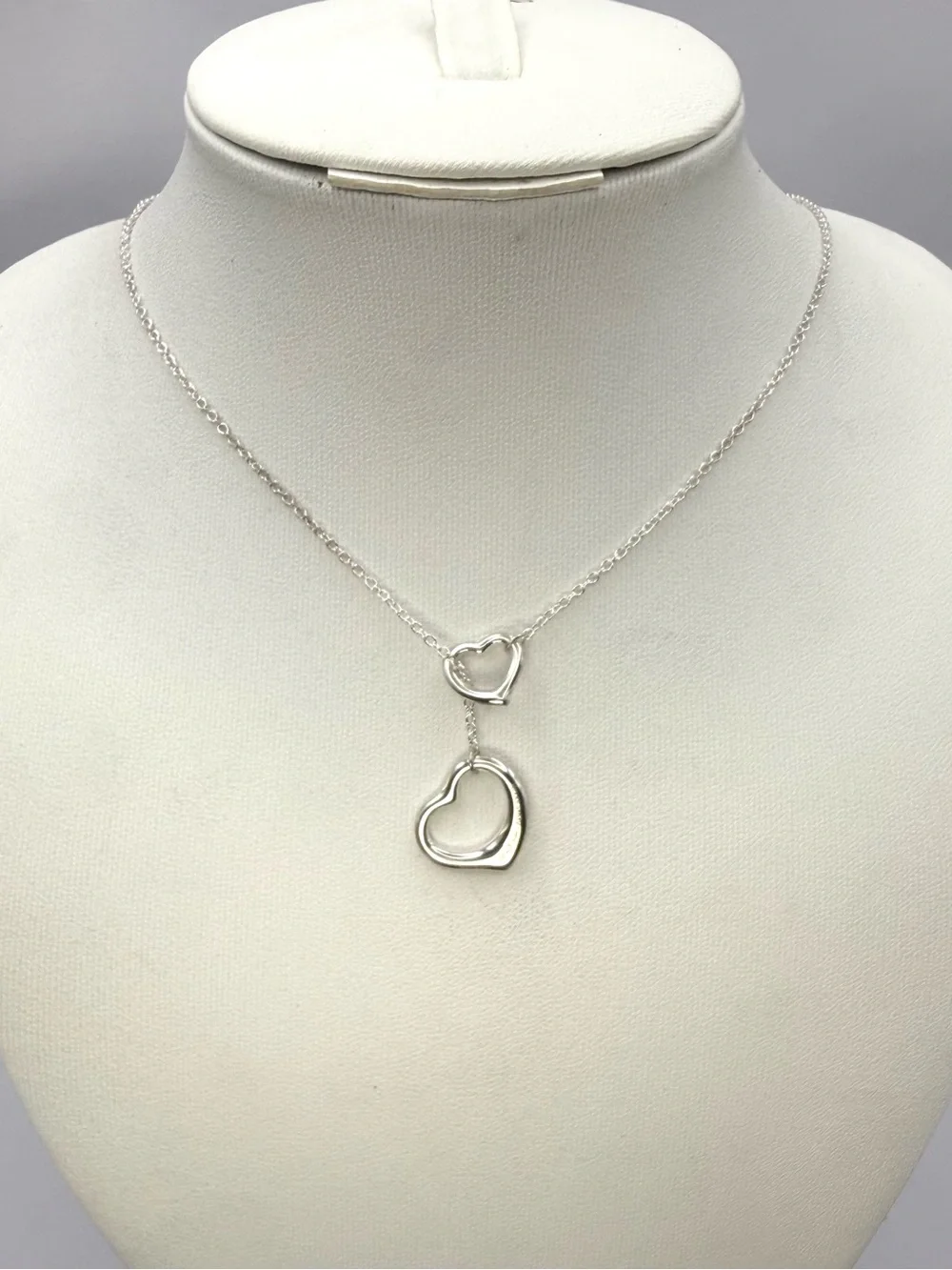 Tiffany & Co. Elsa Peretti Double Open Heart Lariat Necklace Sterling Silver